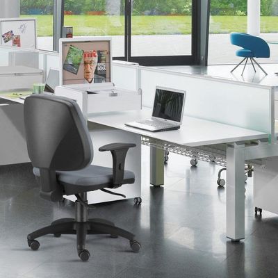 Cadeira Giratória Job L02 Executiva Ergonômica Escritório Couro Sintético Cinza - Lyam Decor