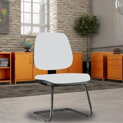 Cadeira Para Escritório Job L02 Fixa Couro Sintético Branco - Lyam Decor