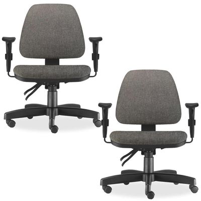Kit 02 Cadeiras de Escritório Giratória Executiva Ergonômica Sky L02 Linho Cinza Escuro - Lyam Decor
