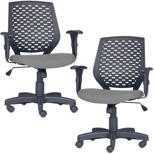 Kit 02 Cadeiras de Escritório Giratória Executiva Ergonômica Tech L02 Corino Cinza - Lyam Decor