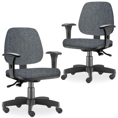 Kit 02 Cadeiras de Escritório Giratória Executiva Ergonômica Job L02 Linho Chumbo - Lyam Decor