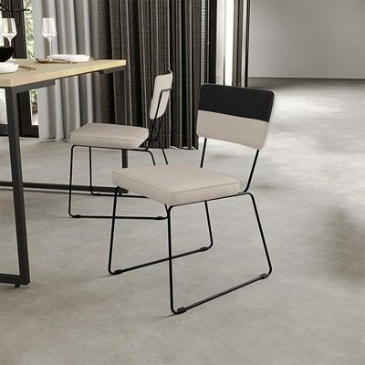 Kit 02 Cadeiras Decorativas Estofada Allana L02 Faixa Corano Preto Linho Bege - Lyam Decor