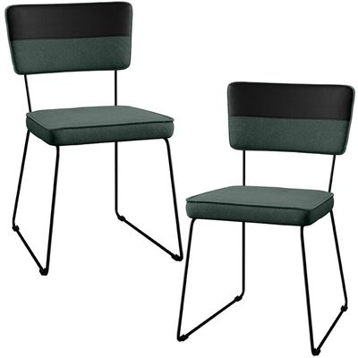 Kit 02 Cadeiras Decorativas Estofada Allana L02 Faixa Corano Preto Linho Verde Musgo - Lyam Decor