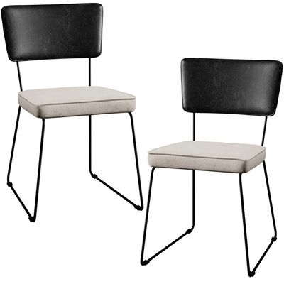 Kit 02 Cadeiras Decorativas Estofada Sala Jantar Allana L02 Couríssimo Preto Linho Cru - Lyam Decor