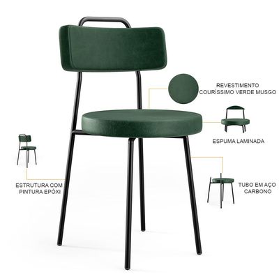 Kit 02 Cadeiras Decorativas Para Sala De Jantar Barcelona F01 Couríssimo Verde Musgo - Lyam Decor