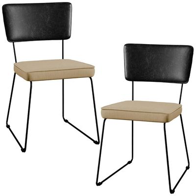 Kit 02 Cadeiras Decorativas Sala Jantar Allana L02 Couríssimo Preto Linho Bege Escuro - Lyam Decor