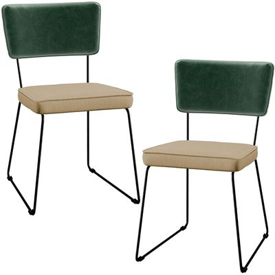 Kit 02 Cadeiras Decorativas Sala Jantar Allana L02 Facto Verde Musgo Linho Bege Escuro - Lyam Decor