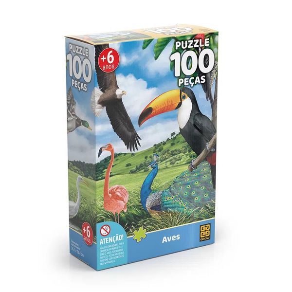 Quebra Cabeça - 100 peças - Aves - Grow GROW03925 Quebra Cabeça - 100 peças - Aves - Grow GROW03925