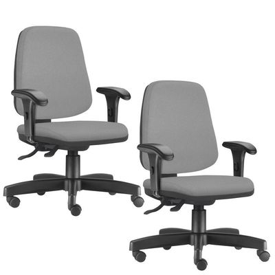 Kit 02 Cadeiras Giratórias Job L02 Diretor Executiva Couro Sintético Cinza - Lyam Decor