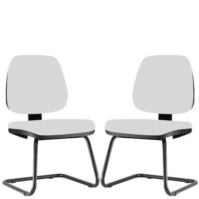 Kit 02 Cadeiras Para Escritório Job L02 Fixa Couro Sintético Branco - Lyam Decor