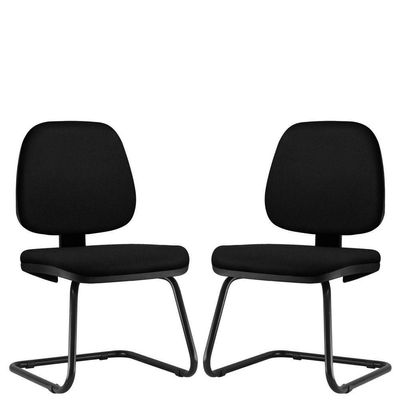 Kit 02 Cadeiras Para Escritório Job L02 Fixa Crepe Preto - Lyam Decor