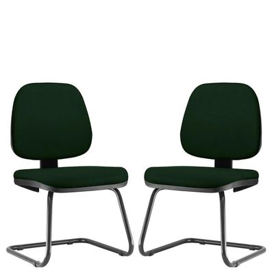 Kit 02 Cadeiras Para Escritório Job L02 Fixa Crepe Verde Musgo - Lyam Decor