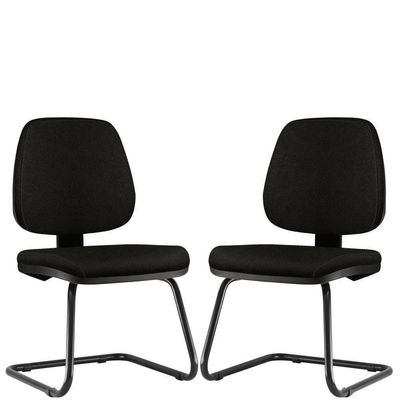 Kit 02 Cadeiras Para Escritório Job L02 Fixa Couro Sintético Preto - Lyam Decor
