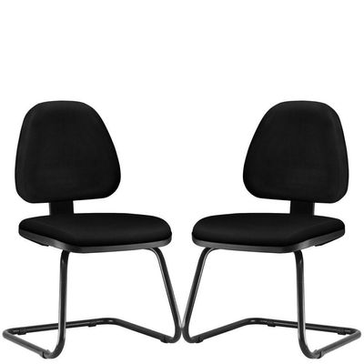 Kit 02 Cadeiras Para Escritório Sky L02 Fixa Couro Sintético Preto - Lyam Decor