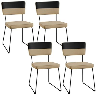 Kit 04 Cadeiras Decorativas Base De Aço Allana L02 Corano Preto Linho Bege Escuro - Lyam Decor