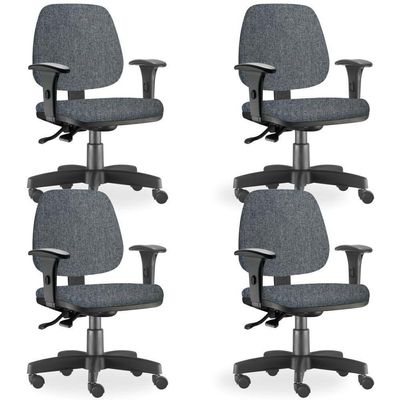 Kit 04 Cadeiras de Escritório Giratória Executiva Ergonômica Job L02 Linho Chumbo - Lyam Decor
