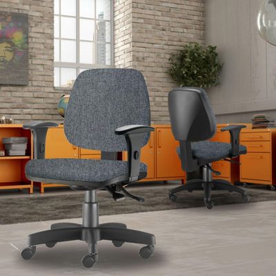 Kit 04 Cadeiras de Escritório Giratória Executiva Ergonômica Job L02 Linho Chumbo - Lyam Decor