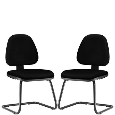 Kit 02 Cadeiras Para Escritório Sky L02 Fixa Crepe Preto - Lyam Decor