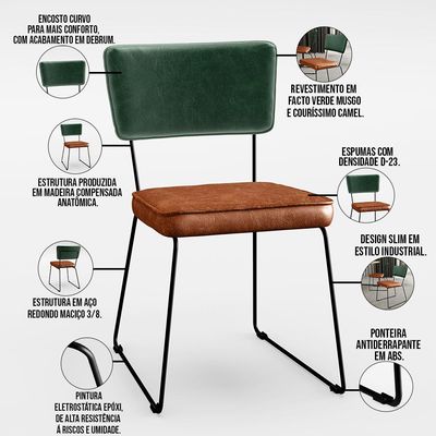 Kit 04 Cadeiras Decorativas Sala Jantar Allana L02 Facto Verde Musgo Couríssimo Camel - Lyam Decor