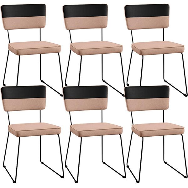 Kit 06 Cadeiras Decorativas Estofada Allana L02 Faixa Corano Preto Linho Rosê - Lyam Decor