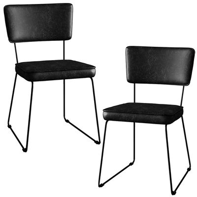 Kit 2 Cadeiras Decorativas Estofada Sala De Jantar Base Aço Allana L02 Couríssimo Preto - Lyam Decor