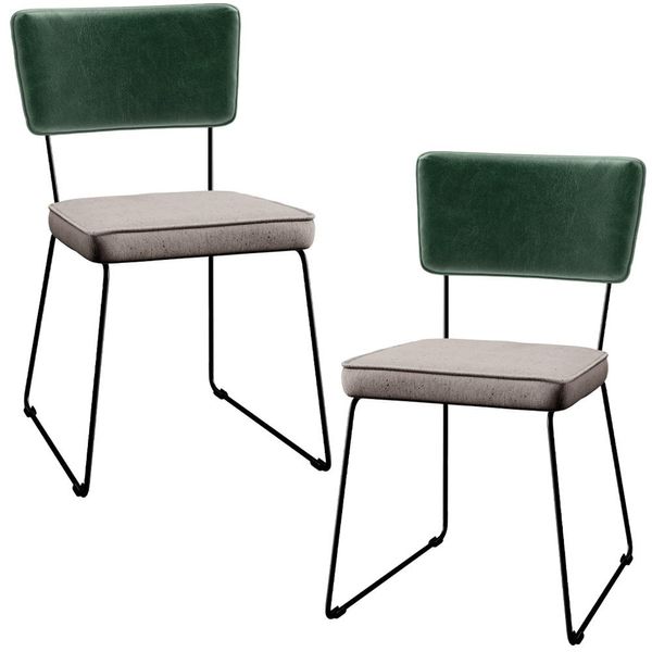 Kit 2 Cadeiras Decorativas Estofada Sala Jantar Allana L02 Facto Verde Musgo Linho Bege - Lyam Decor