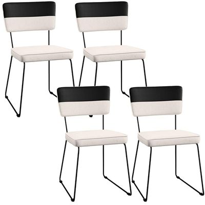 Kit 4 Cadeiras Decorativas Estofada Base De Aço Allana L02 Faixa Corano Preto Linho Cru - Lyam Decor