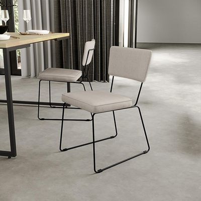 Kit 6 Cadeiras Decorativa Estofada Para Sala De Jantar Base Em Aço Allana L02 Linho Cru - Lyam Decor