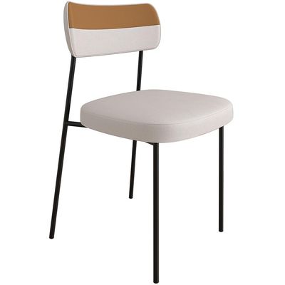 Kit 2 Cadeira Decorativa Estofada Sala Jantar Melina F01 Linho Bege Couríssimo Caramelo - Lyam Decor