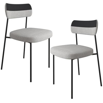 Kit 2 Cadeiras Decorativas Estofada Sala Jantar Melina F01 Linho Cinza Couríssimo Preto - Lyam Decor
