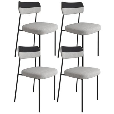 Kit 4 Cadeiras Decorativas Estofada Sala Jantar Melina F01 Linho Cinza Couríssimo Preto - Lyam Decor