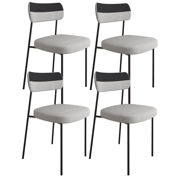 Kit 4 Cadeiras Decorativas Estofada Sala Jantar Melina F01 Linho Cinza Couríssimo Preto - Lyam Decor