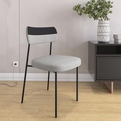 Kit 4 Cadeiras Decorativas Estofada Sala Jantar Melina F01 Linho Cinza Couríssimo Preto - Lyam Decor
