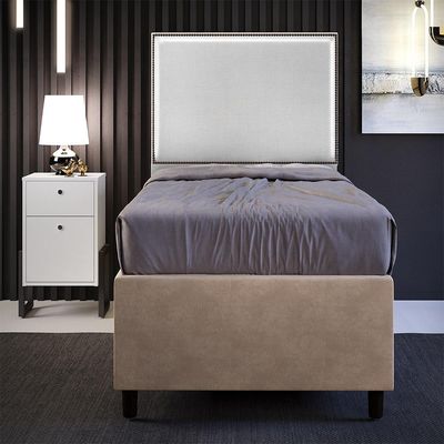 Cabeceira Box Solteiro Com Tachas 100 cm Vicenza L02 Facto Cinza Metalizado - Lyam Decor