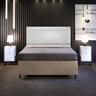 Cabeceira Box Casal Com Tachas 140 cm Vicenza L02 Facto Cinza Metalizado - Lyam Decor
