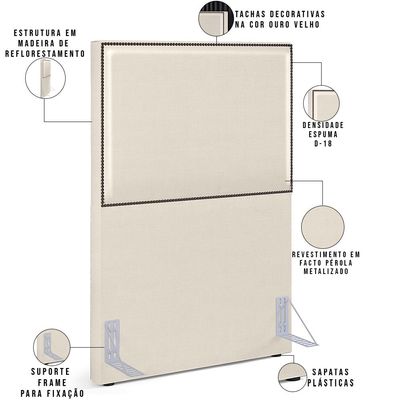 Cabeceira Box Solteiro Com Tachas 100 cm Vicenza L02 Facto Pérola Metalizado - Lyam Decor