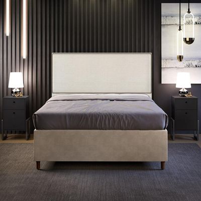Cabeceira Cama Box Casal Com Tachas 160 cm Vicenza L02 Linho Champagne - Lyam Decor