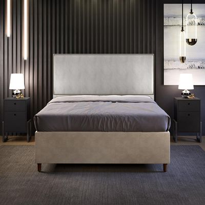 Cabeceira Cama Box Casal Queen Com Tachas 160 cm Vicenza L02 Linho Cinza - Lyam Decor
