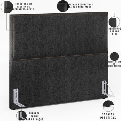 Cabeceira Cama Box Casal Queen Com Tachas 160 Cm Vicenza L02 Linho Chumbo - Lyam Decor