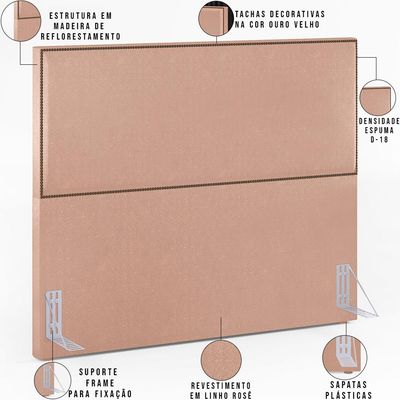 Cabeceira Cama Box Casal Queen Com Tachas 160 cm Vicenza L02 Linho Rosê - Lyam Decor