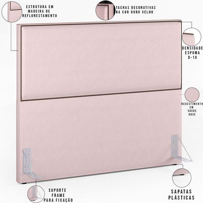 Cabeceira Cama Box Casal Queen Com Tachas 160 cm Vicenza L02 Suede Rosê - Lyam Decor