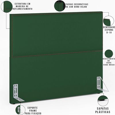 Cabeceira Cama Box Casal Queen Com Tachas 160 cm Vicenza L02 Suede Verde Musgo - Lyam Decor