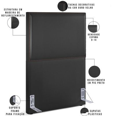 Cabeceira Cama Box Solteiro Com Tachas 100 cm Vicenza L02 Couríssimo Preto - Lyam Decor