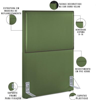 Cabeceira Cama Box Solteiro Com Tachas 100 cm Vicenza L02 Facto Verde Musgo - Lyam Decor