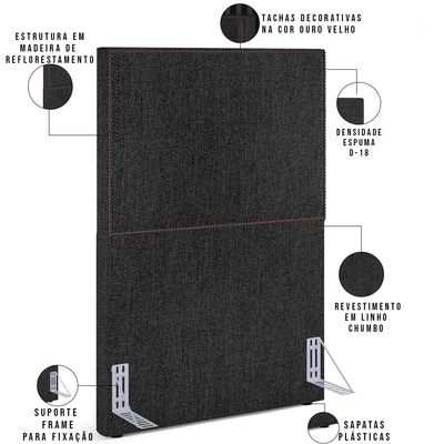 Cabeceira Cama Box Solteiro Com Tachas 100 cm Vicenza L02 Linho Chumbo - Lyam Decor