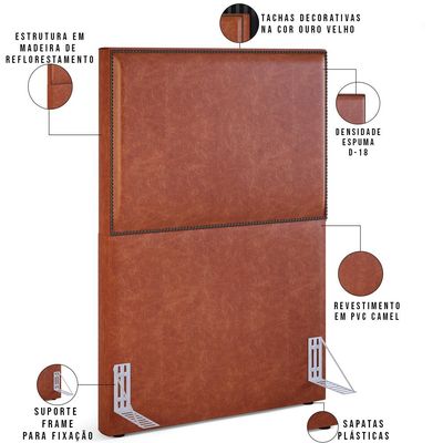 Cabeceira Cama Box Solteiro Com Tachas 100 cm Vicenza L02 Couríssimo Camel - Lyam Decor