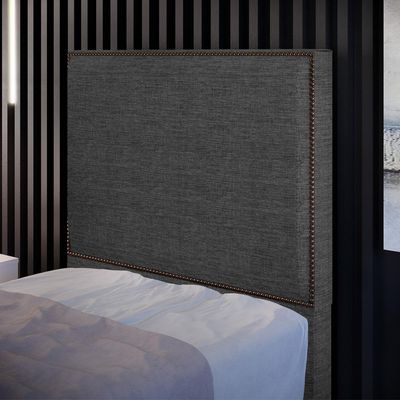 Cabeceira Cama Box Solteiro Com Tachas 100 cm Vicenza L02 Linho Cinza Escuro - Lyam Decor