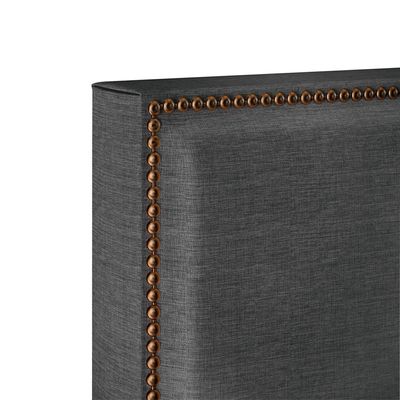 Cabeceira Cama Box Solteiro Com Tachas 100 cm Vicenza L02 Linho Cinza Escuro - Lyam Decor