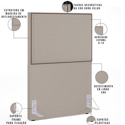 Cabeceira Cama Box Solteiro Com Tachas 100 cm Vicenza L02 Linho Cru - Lyam Decor