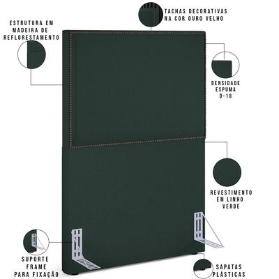 Cabeceira Cama Box Solteiro Com Tachas 100 cm Vicenza L02 Linho Verde Musgo - Lyam Decor
